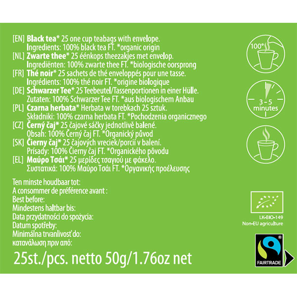 TEA PURO F/T ENG BREAKFAST ORGANIC 25X2g